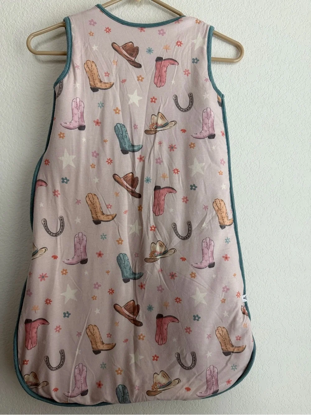 Cozy Pink Cowboy Print Kids Sleep Sack with Teal Trim - 1.7 TOG
